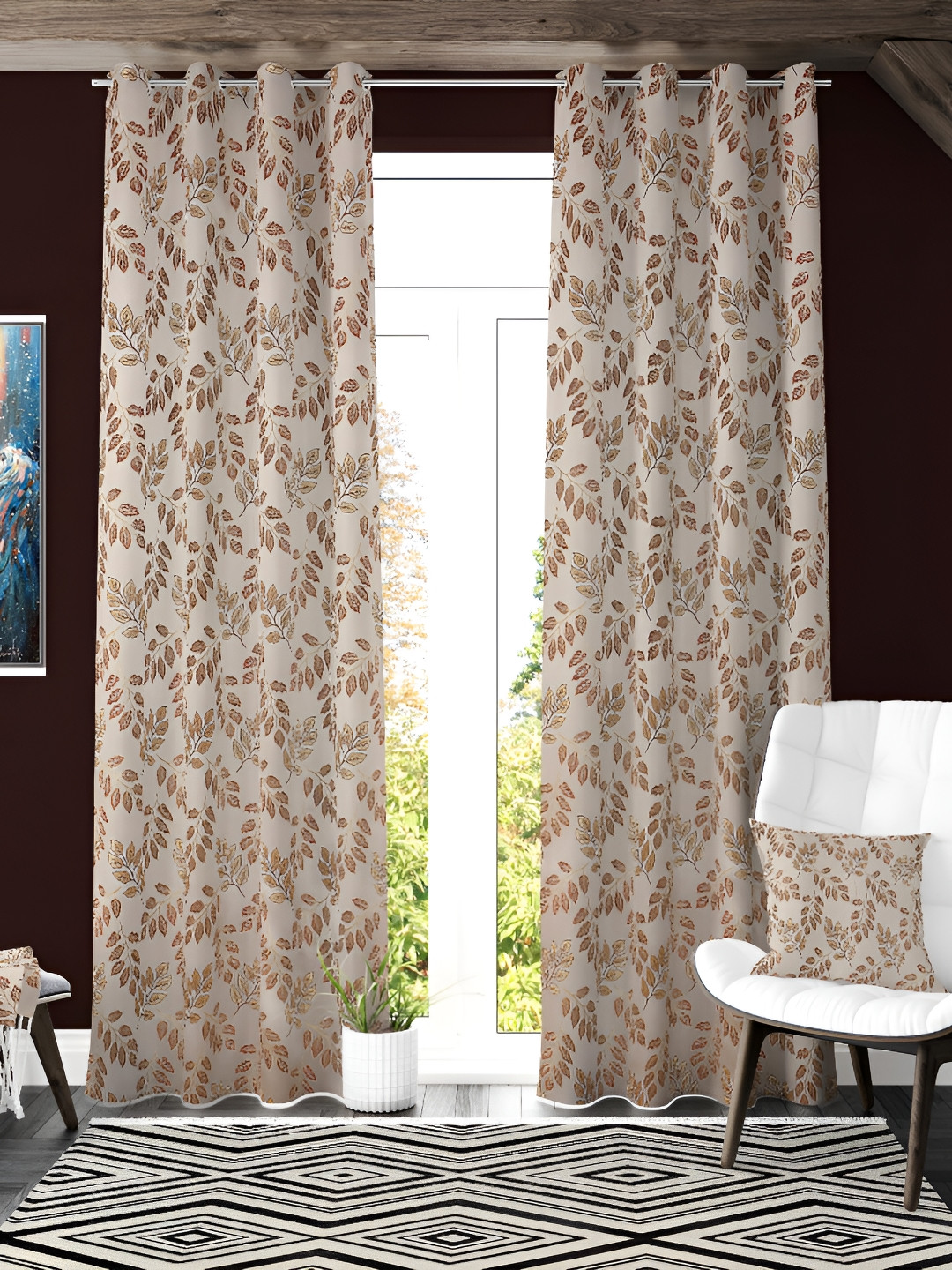 

Galaxy Home Decor Maroon Set of 2 Floral Room Darkening Door Curtain