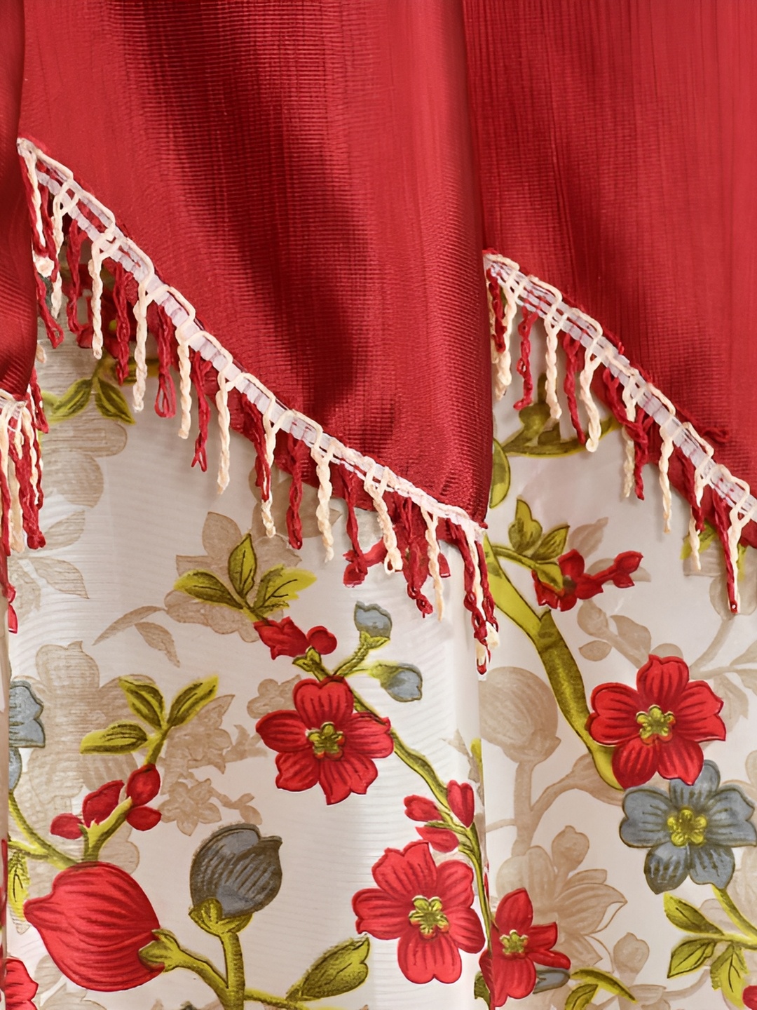 

Galaxy Home Decor Maroon Floral Room Darkening Long Door Curtain
