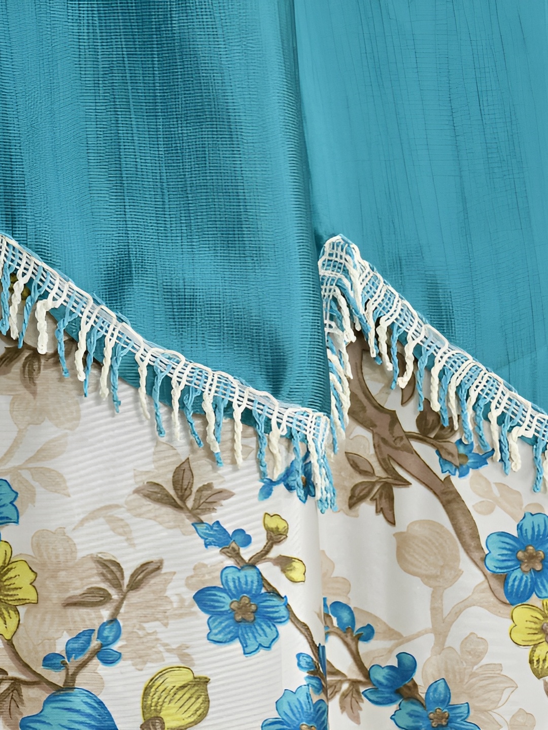 

Galaxy Home Decor Turquoise Blue Set of 3 Floral Room Darkening Long Door Curtain