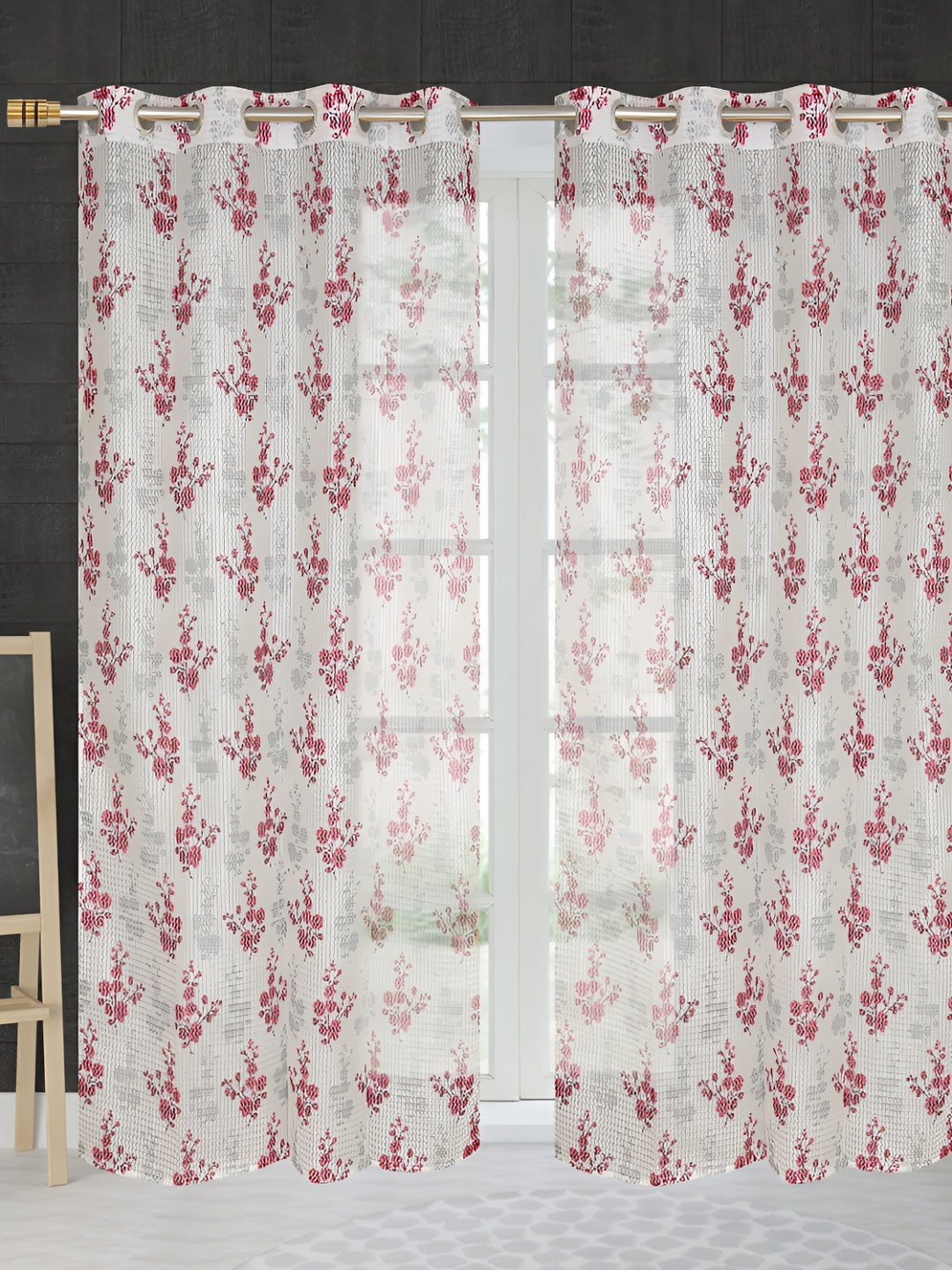 

Galaxy Home Decor Pink Set of 3 Floral Room Darkening Long Door Curtain