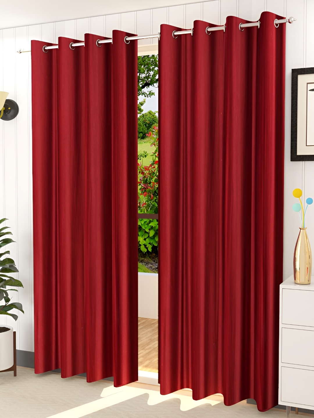 

Galaxy Home Decor Maroon Set of 2 Floral Room Darkening Window Curtain