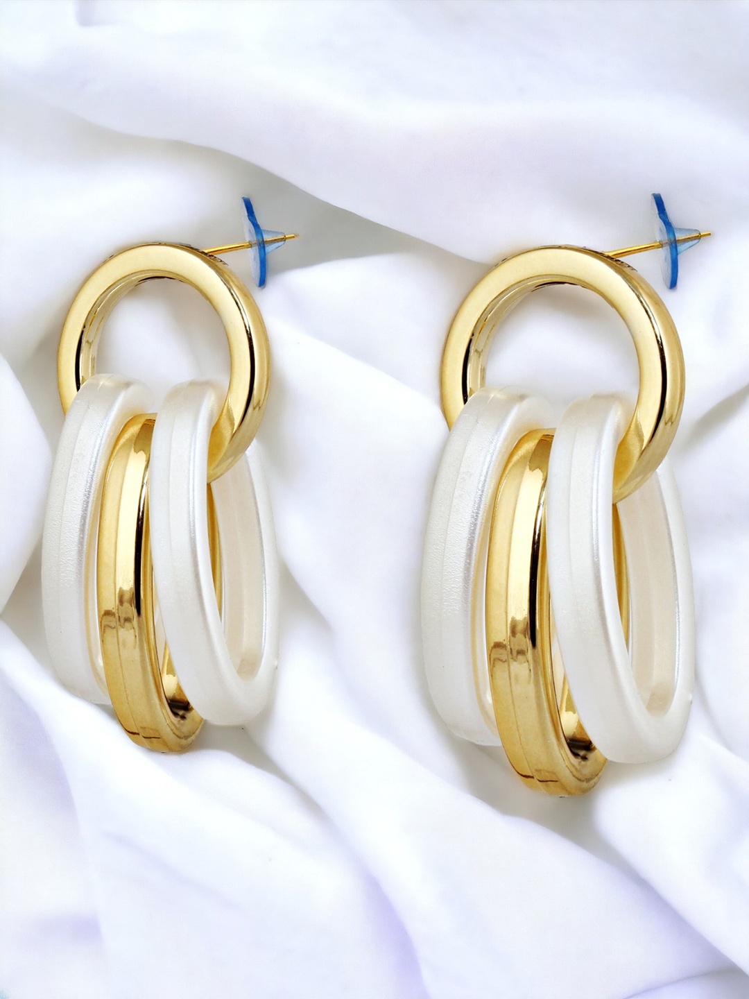 

LUCKY JEWELLERY 18k Gold Plated Contemporary Drop Earrings, White