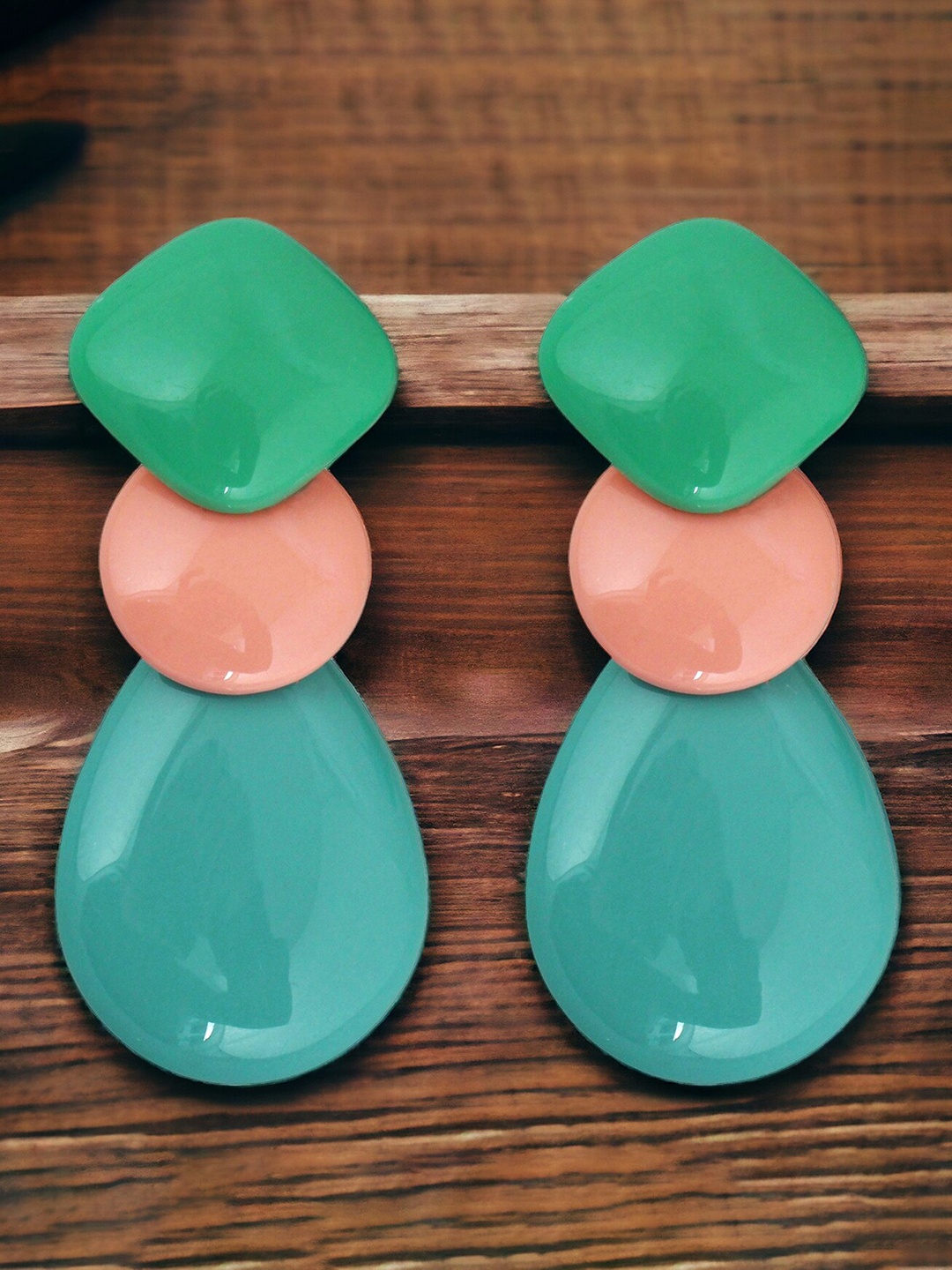 

LUCKY JEWELLERY Gold Plated Contemporary Drop Earrings, Green