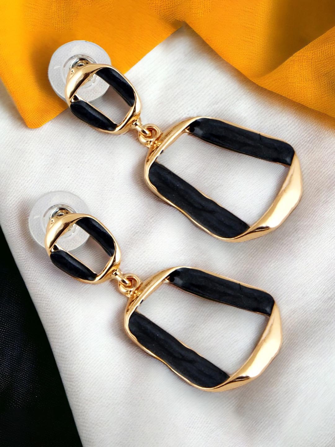 

LUCKY JEWELLERY 18 KT Gold-Plated Contemporary Enamelled Drop Earrings