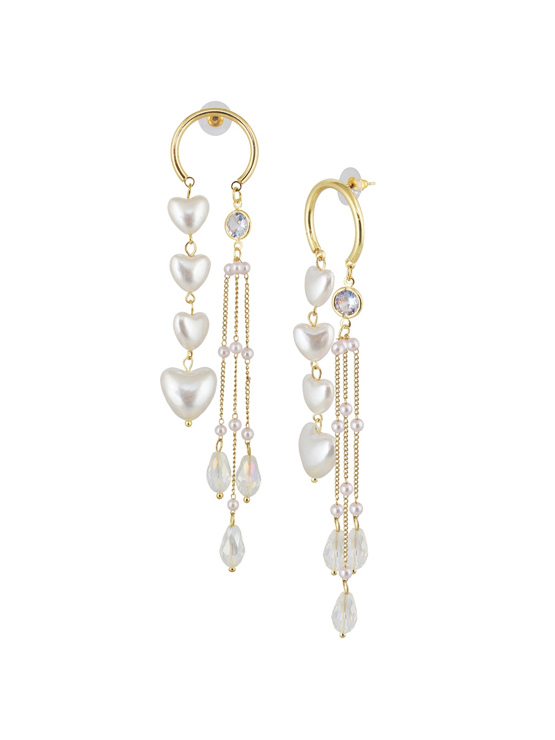 

LUCKY JEWELLERY 18 KT Gold-Plated Beads Beaded Heart Shaped Earrings