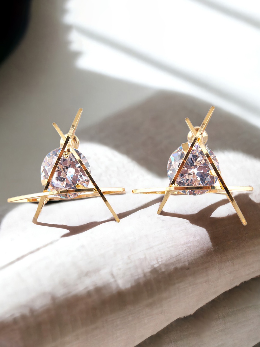 

LUCKY JEWELLERY Gold-Plated Cubic Zirconia Contemporary Studs Earrings