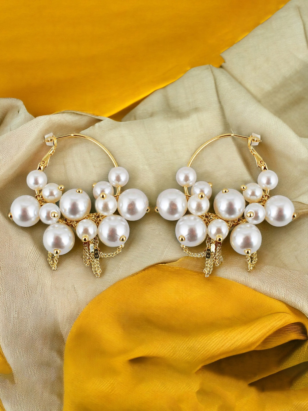 

LUCKY JEWELLERY Gold Plated Artificial Beads-Beaded Contemporary Hoop Earrings