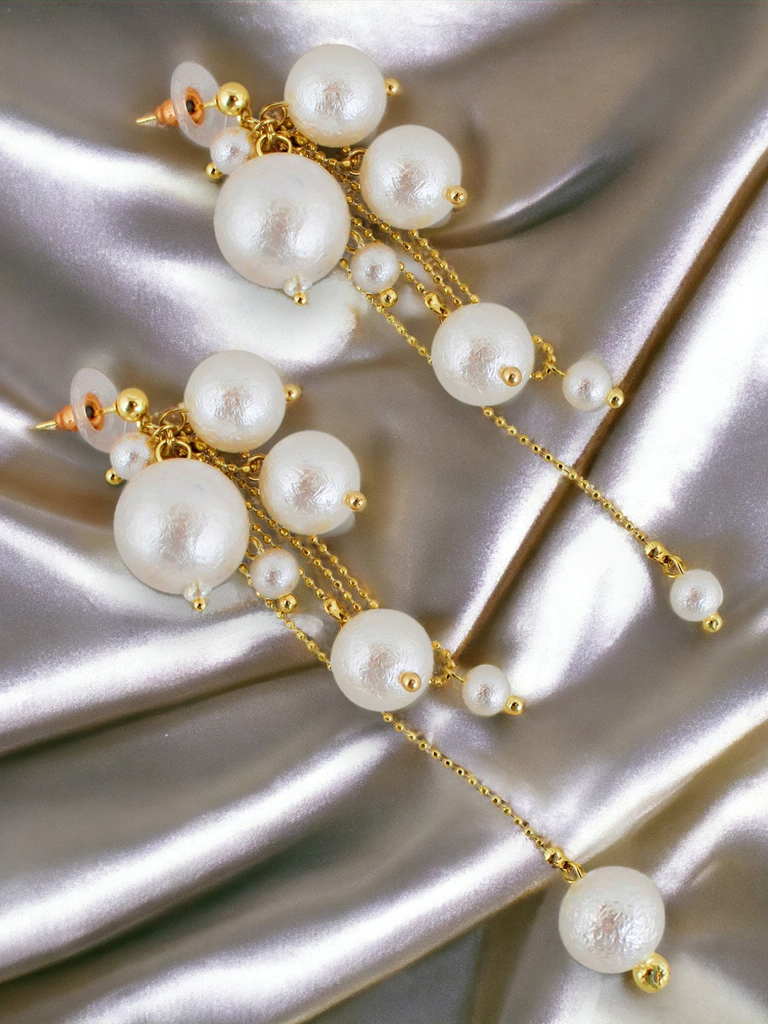

LUCKY JEWELLERY Gold Plated Beaded Contemporary Drop Earrings
