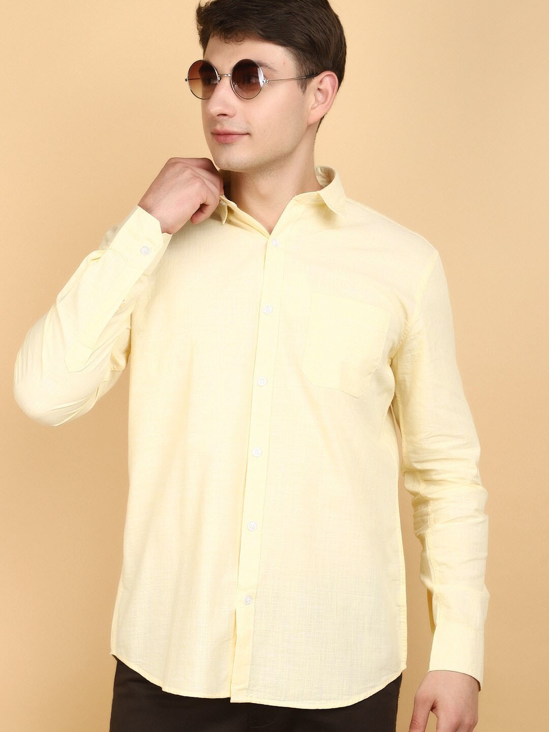 

V-Mart Spread Collar Long Sleeves Cotton Casual Shirt, Yellow