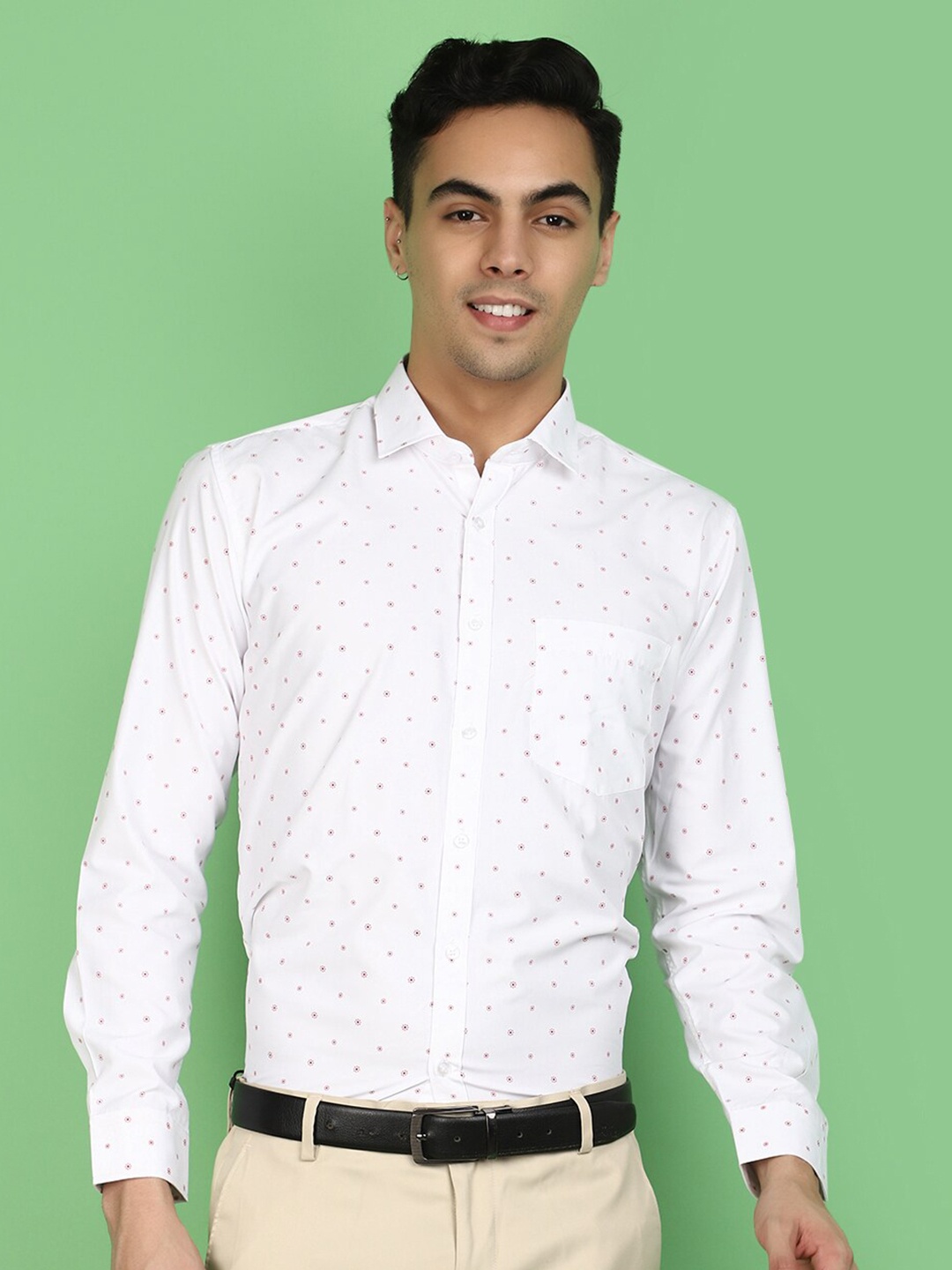 

V-Mart Micro Ditsy Printed Spread Collar Cotton Formal Shirt, White