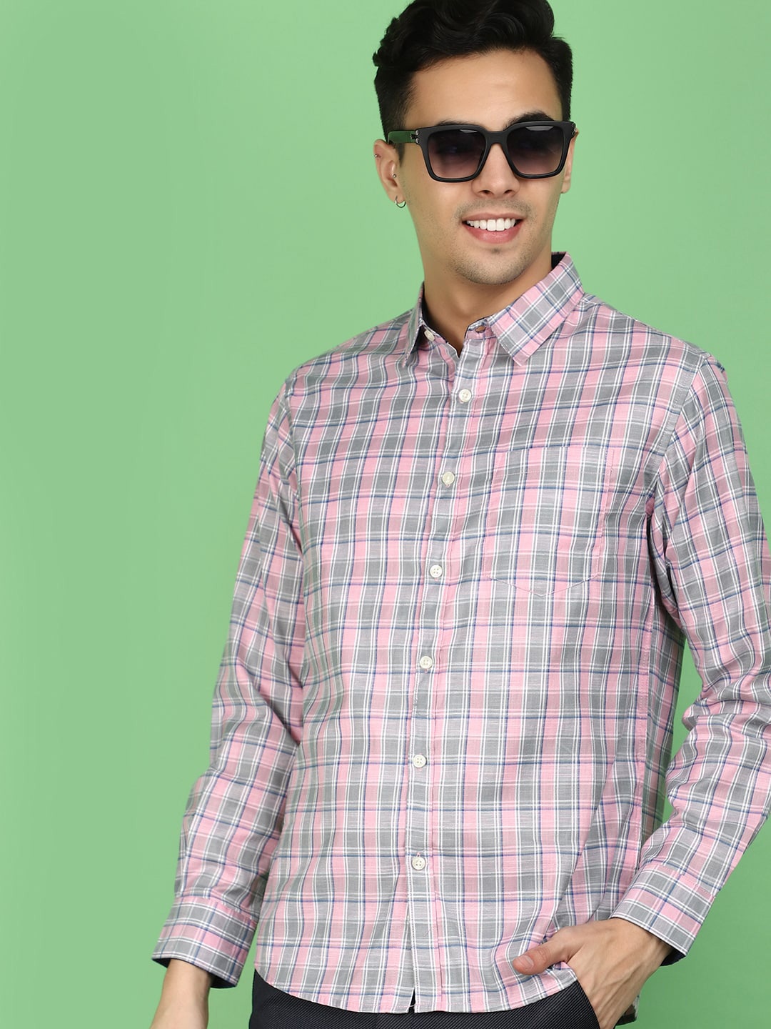 

V-Mart Tartan Checked Cotton Casual Shirt, Pink