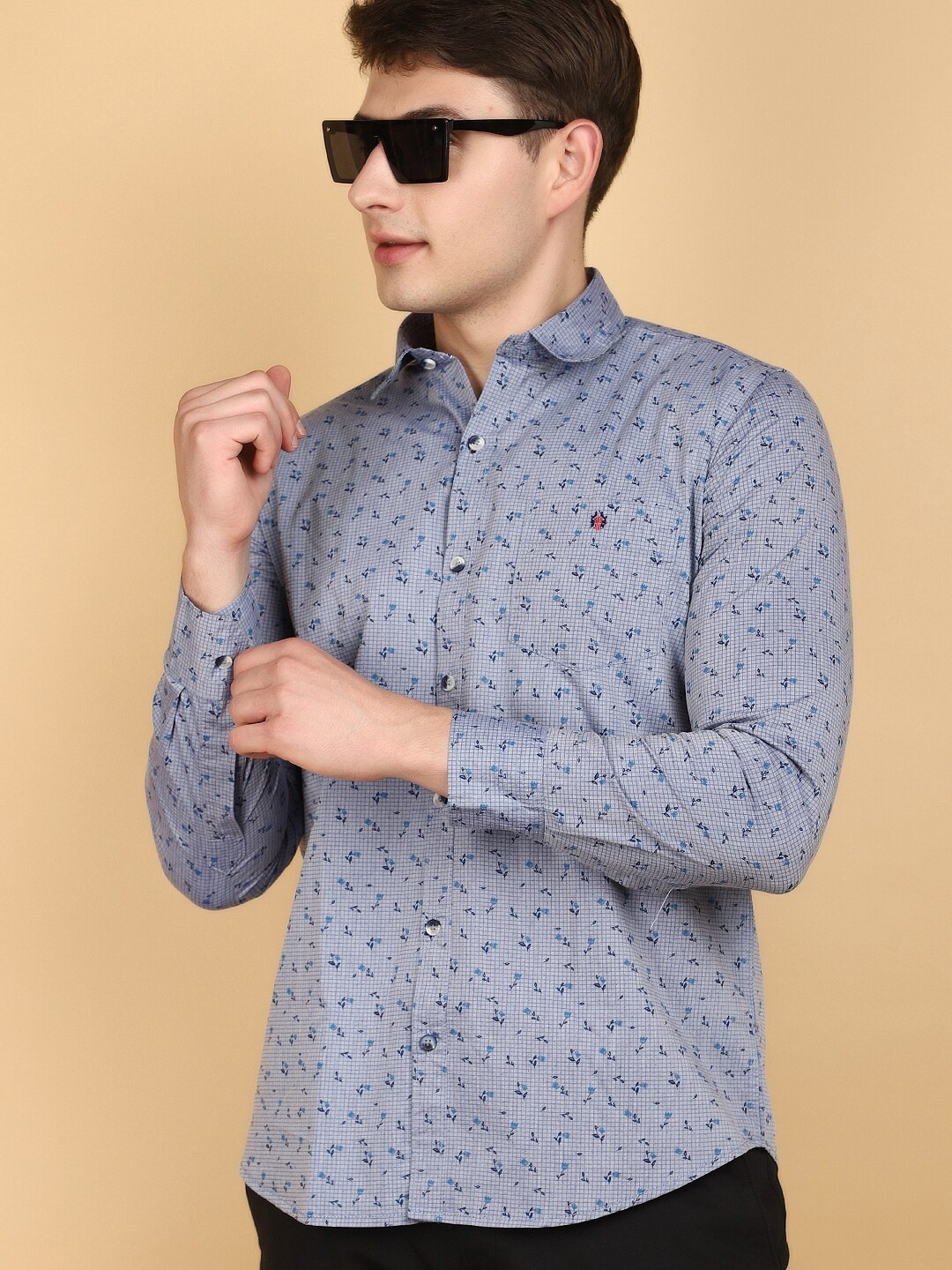 

V-Mart Slim Fit Floral Printed Cotton Casual Shirt, Blue