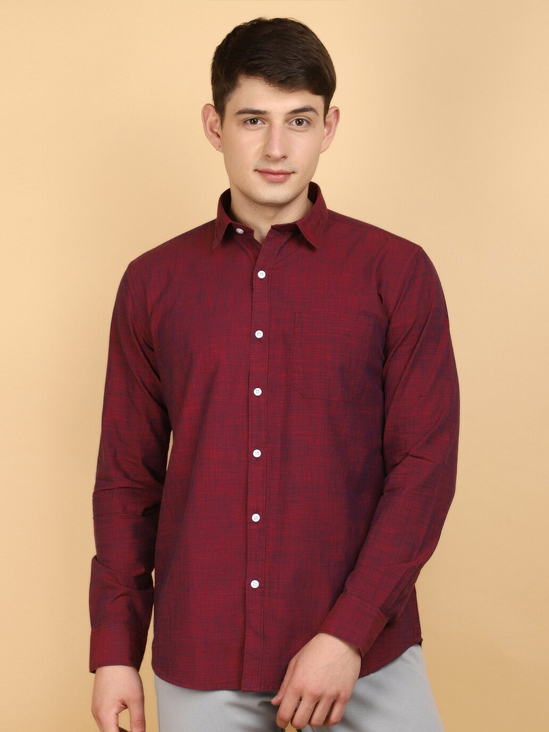 

V-Mart Long Sleeves Regular Fit Cotton Opaque Casual Shirt, Maroon