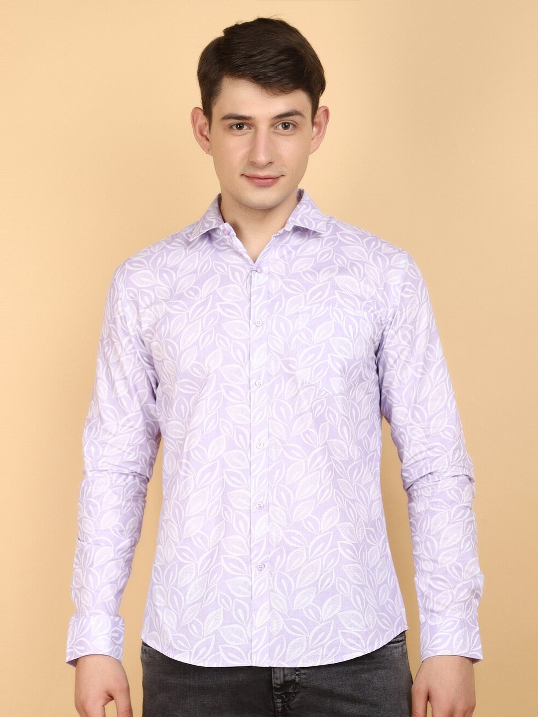 

V-Mart Slim Fit Floral Long Sleeves Spread Collar Cotton Opaque Printed Casual Shirt, Purple