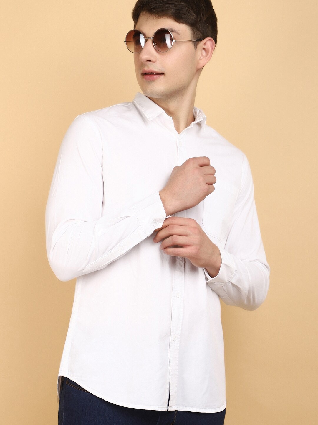 

V-Mart Spread Collar Cotton Casual Shirt, White