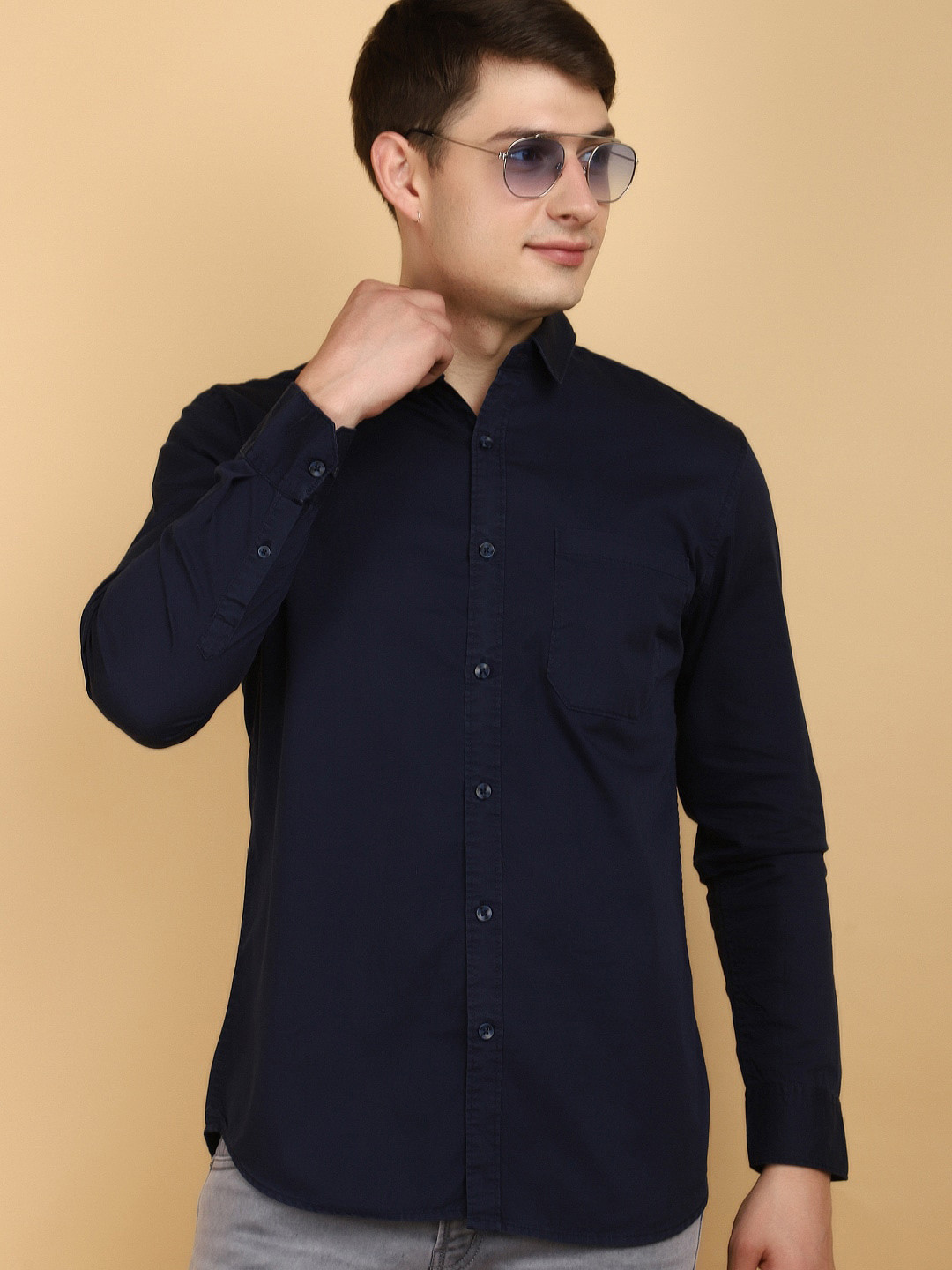 

V-Mart Spread Collar Cotton Casual Shirt, Blue
