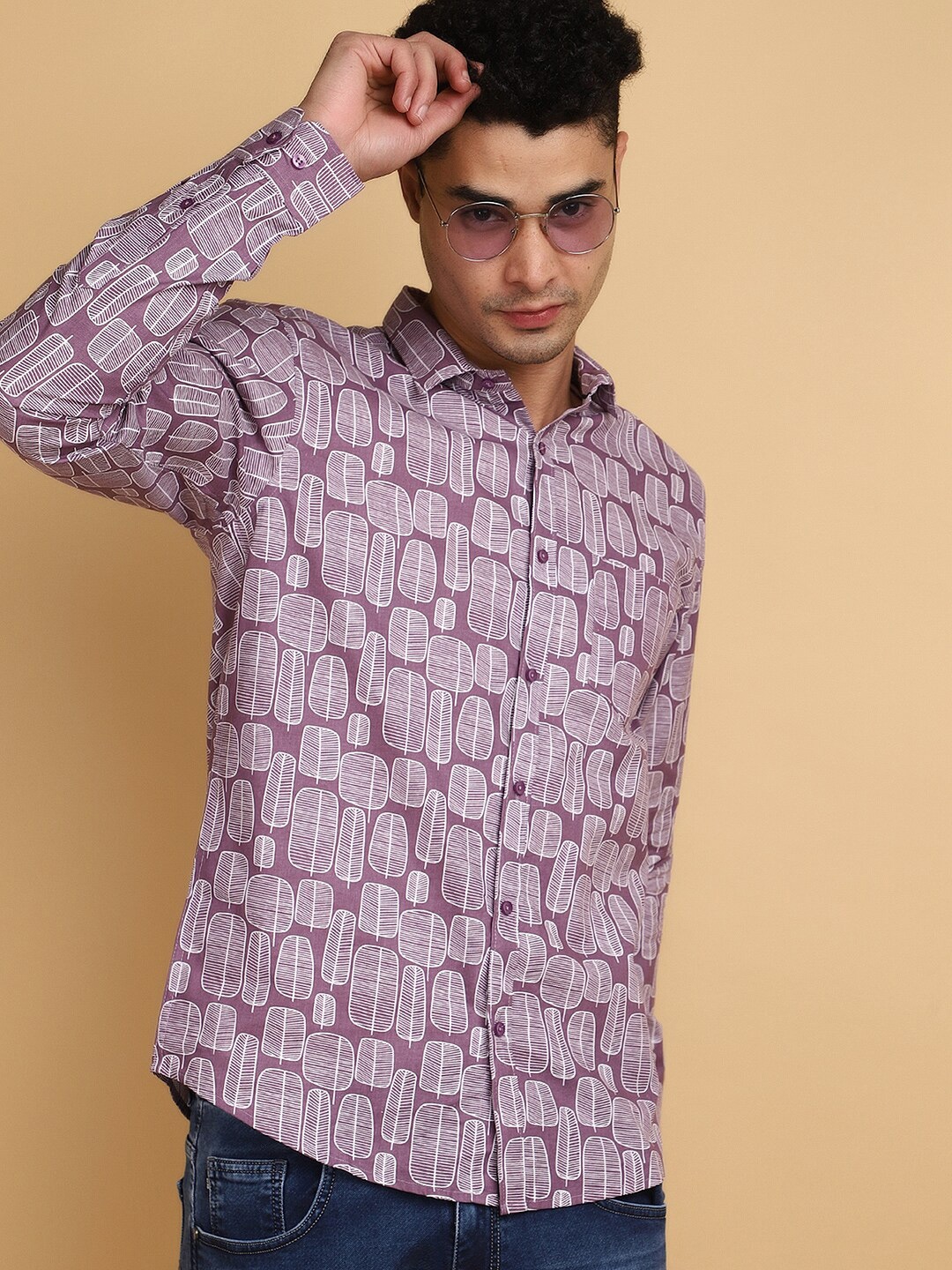 

V-Mart Printed Spread Collar Cotton Casual Shirt, Mauve
