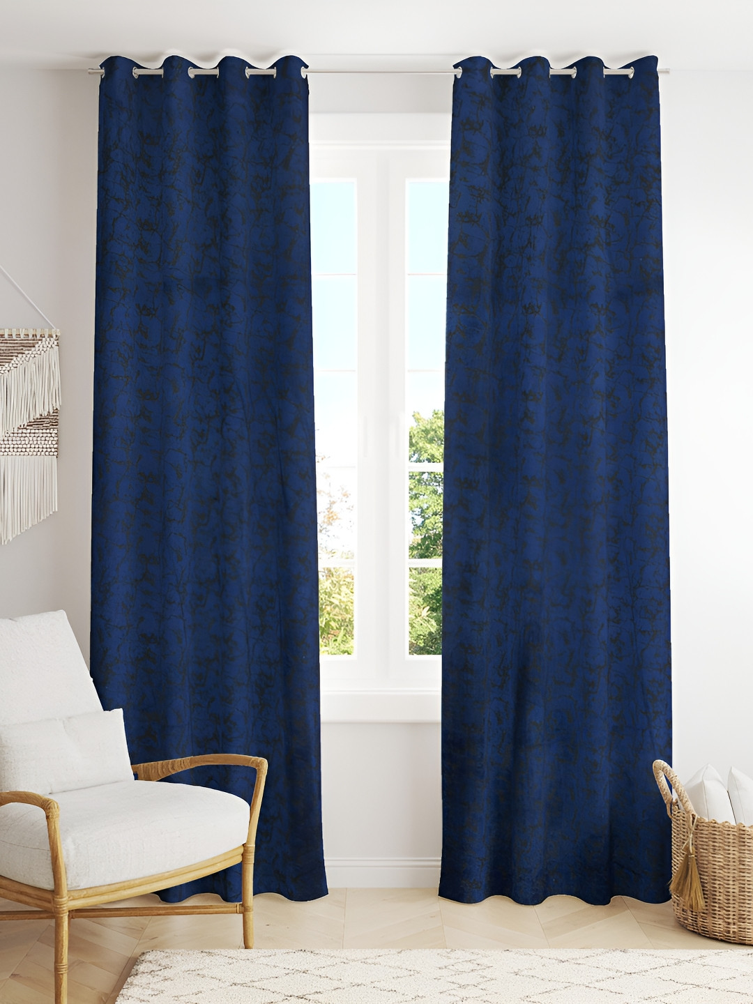 

Galaxy Home Decor Blue Set of 2 Floral Room Darkening Door Curtain