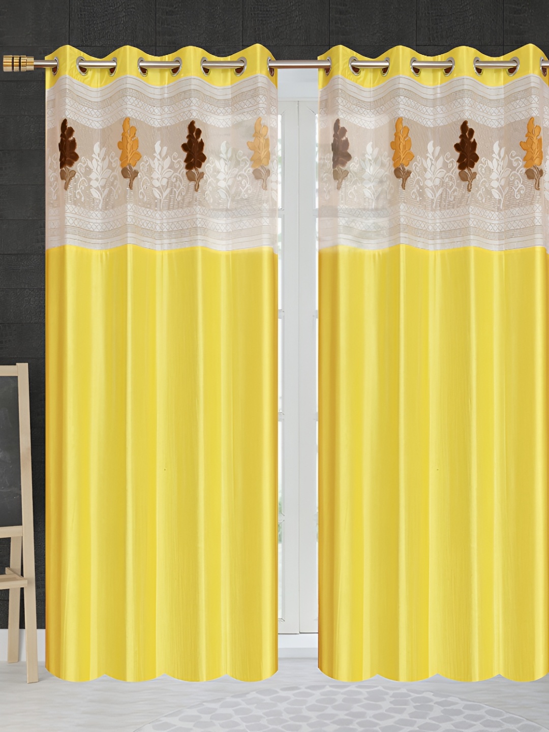 

Galaxy Home Decor Yellow Set of 2 Floral Room Darkening Door Curtain