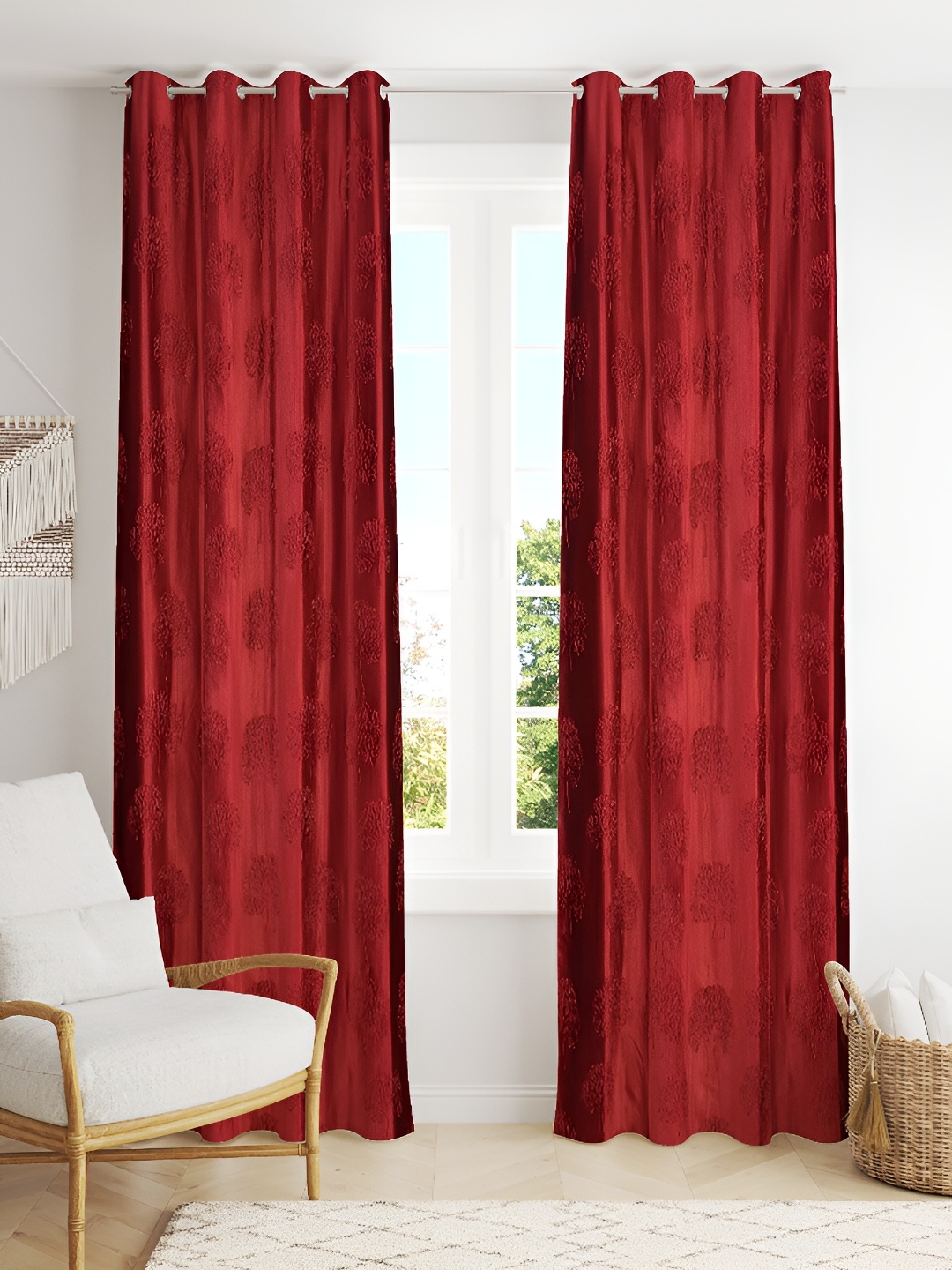 

Galaxy Home Decor Maroon Set of 2 Floral Room Darkening Window Curtain