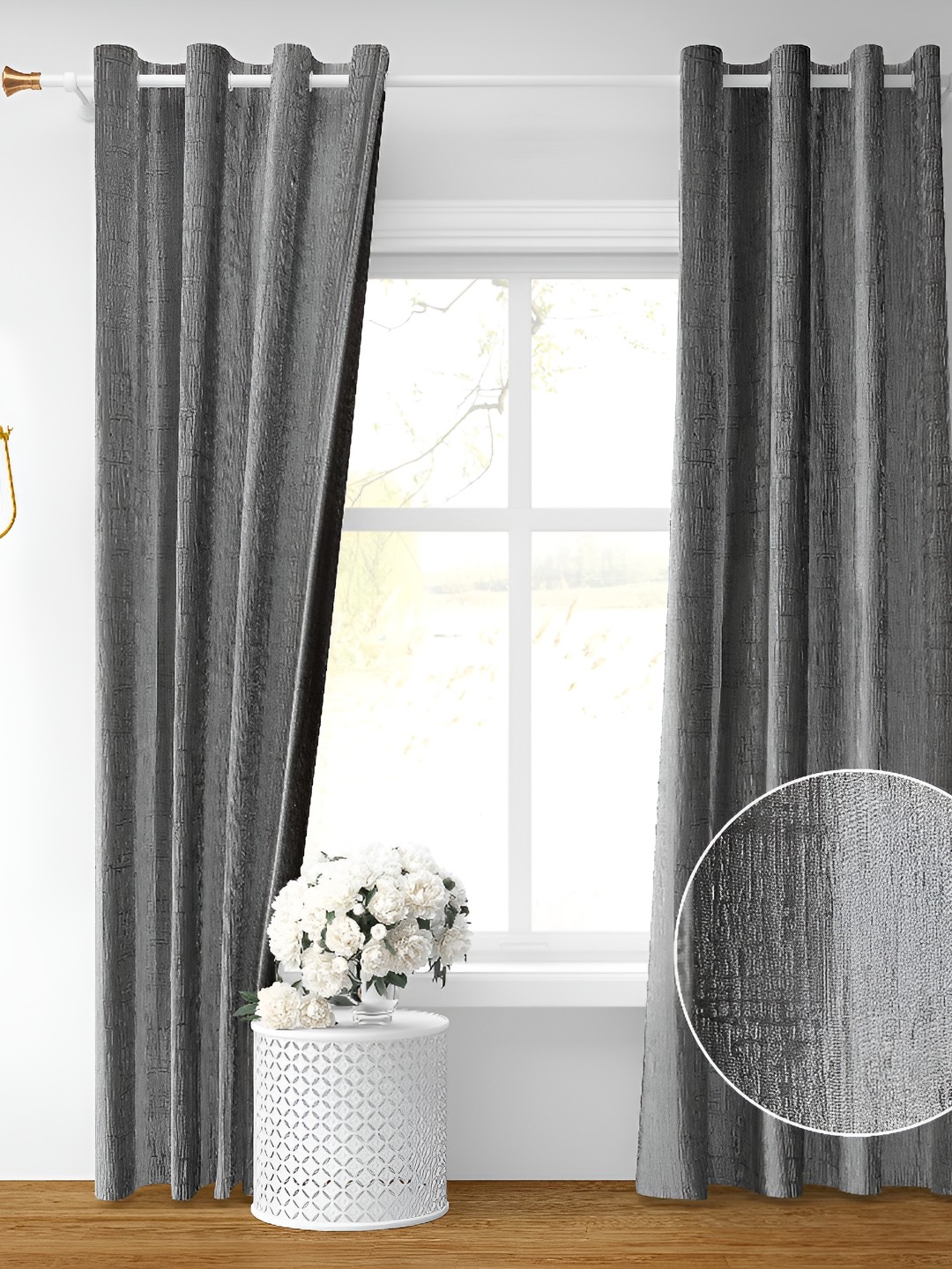 

Galaxy Home Decor Grey Floral Room Darkening Long Door Curtain