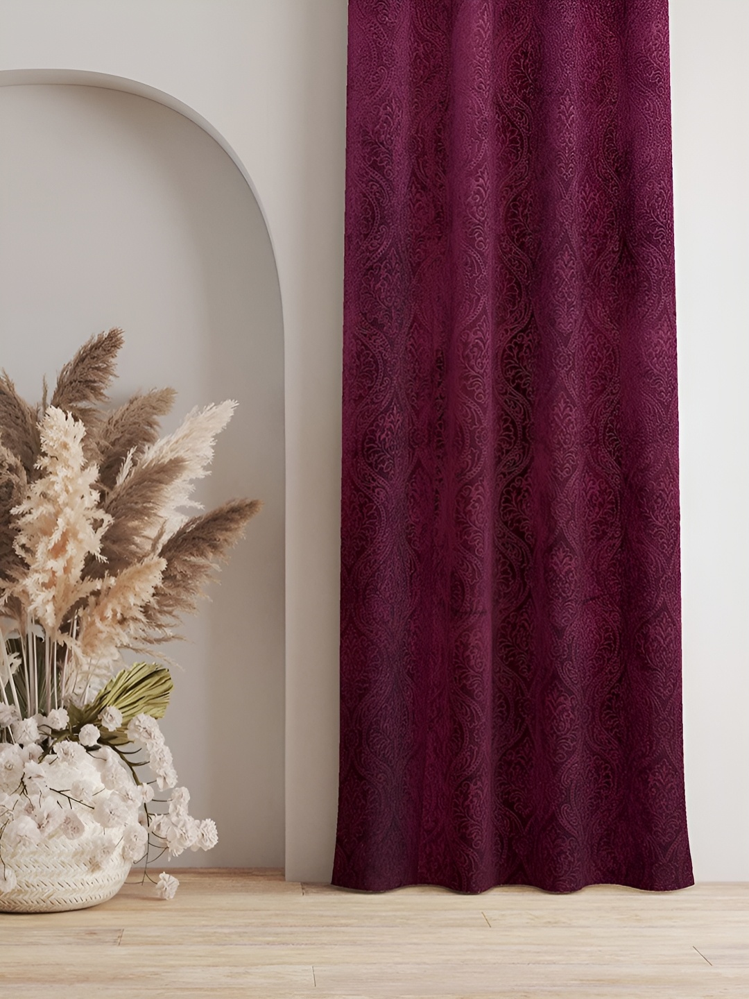 

Galaxy Home Decor Burgundy Set of 3 Floral Room Darkening Long Door Curtain