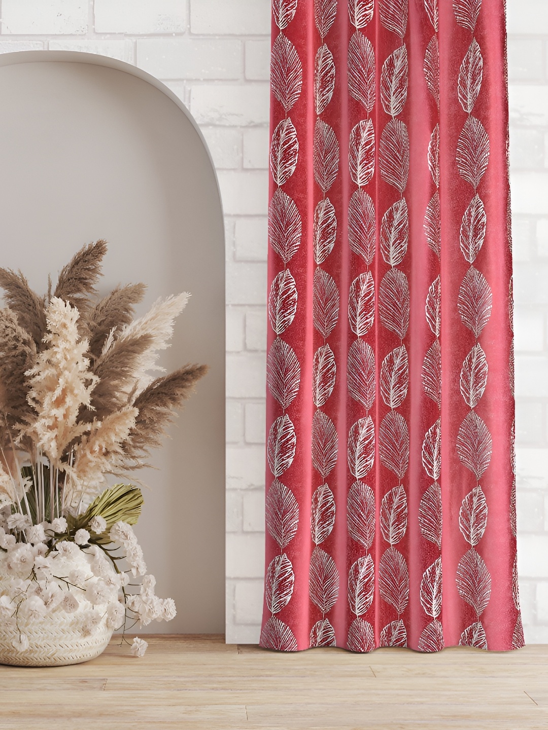 

Galaxy Home Decor Maroon Floral Room Darkening Long Door Curtain