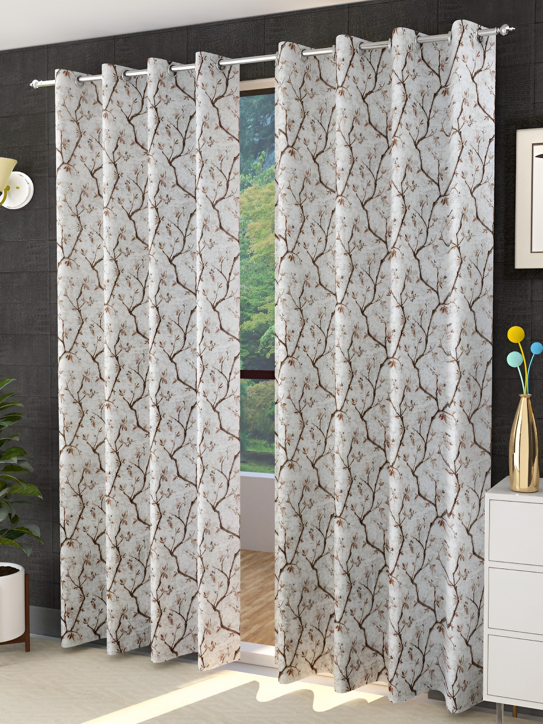 

Galaxy Home Decor Brown Set of 2 Floral Room Darkening Long Door Curtain