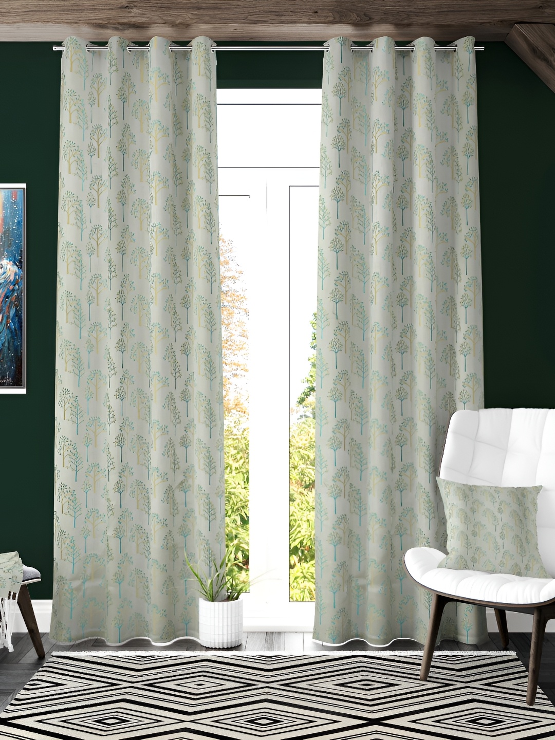 

Galaxy Home Decor Turquoise Blue Set of 2 Floral Room Darkening Long Door Curtain