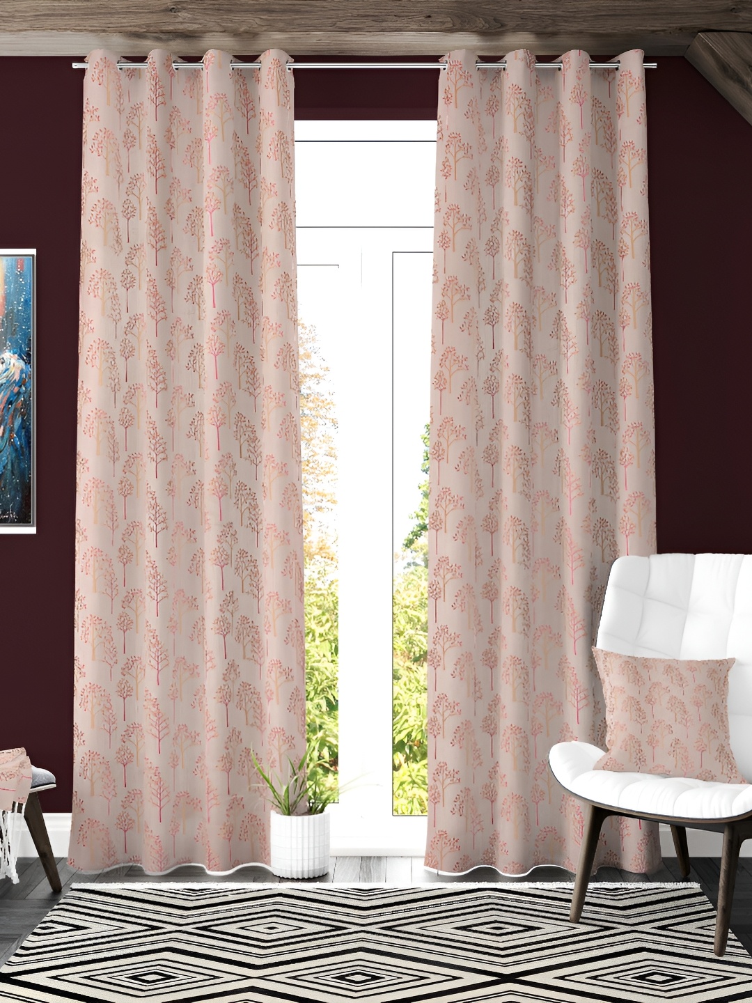 

Galaxy Home Decor Pink Set of 2 Floral Room Darkening Door Curtain