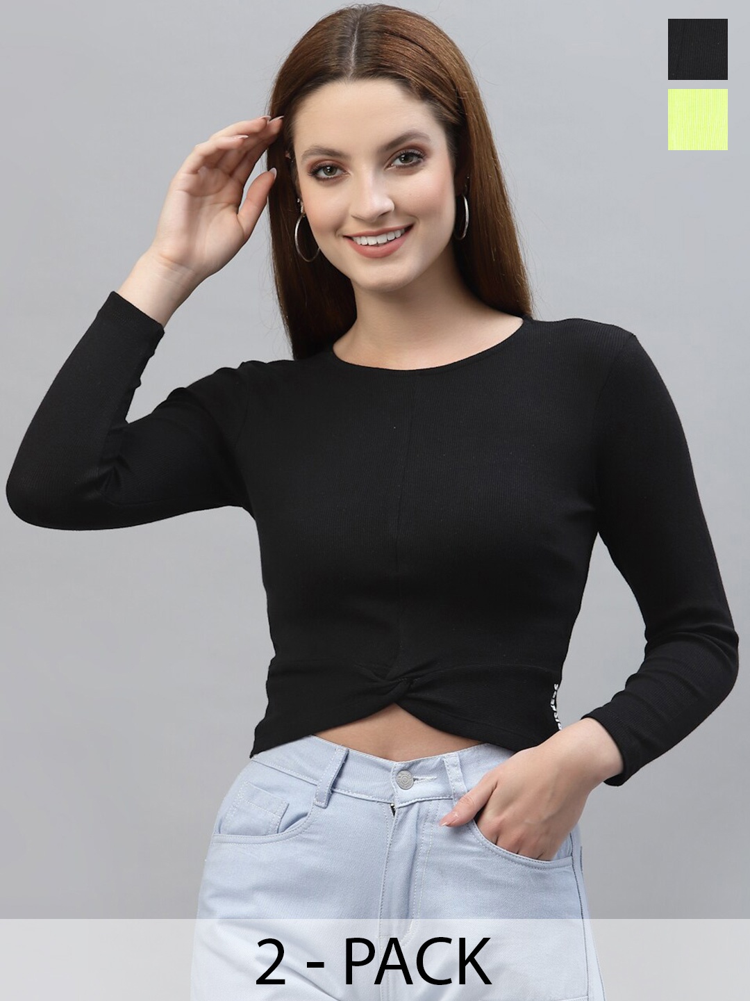 

Friskers Pack Of 2 Fitted Crop Tops, Black