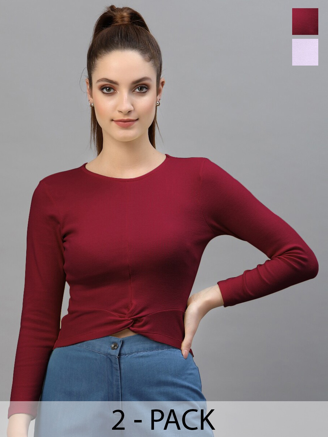 

Friskers Pack Of 2 Fitted Crop Tops, Maroon