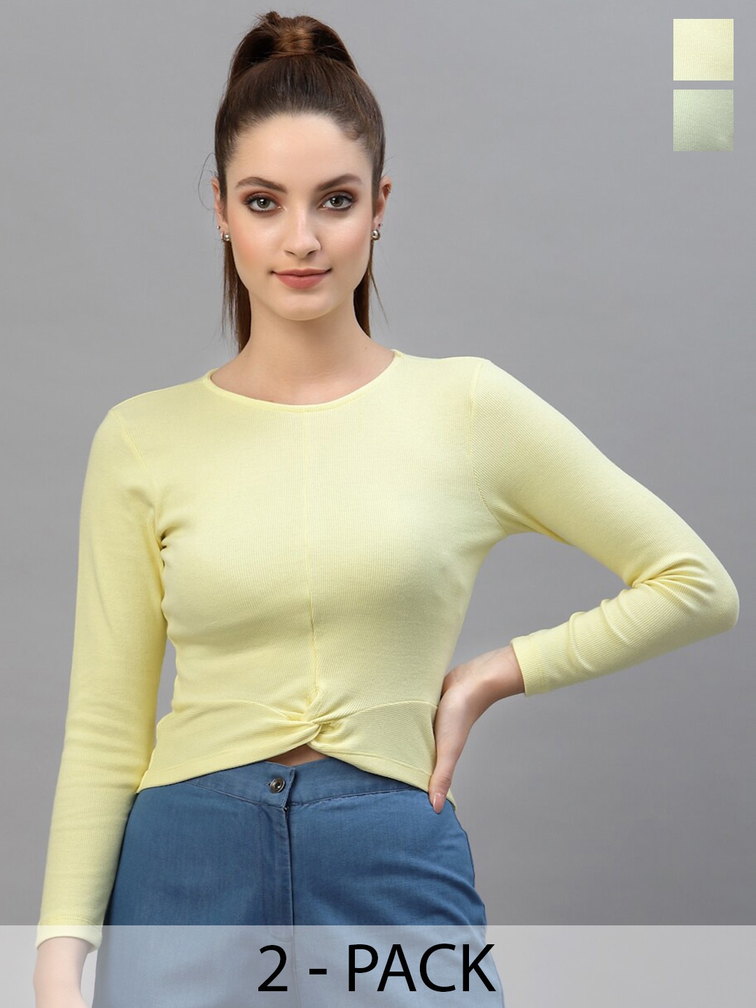 

Friskers Pack Of 2 Fitted Crop Tops, Yellow