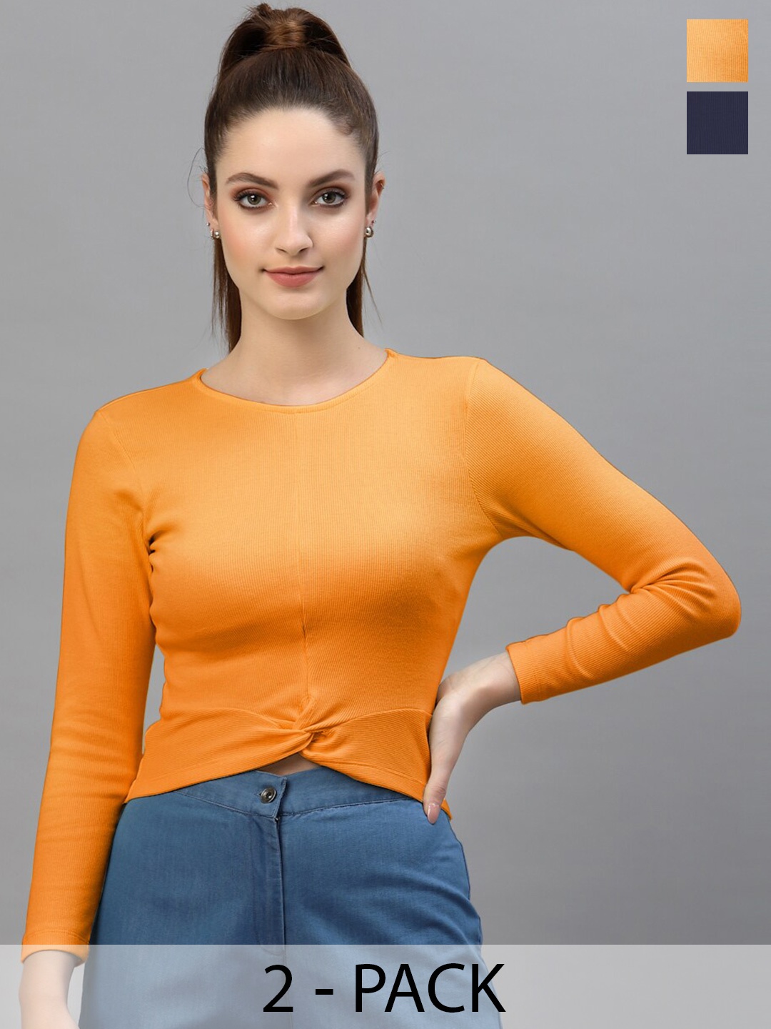 

Friskers Pack Of 2 Fitted Crop Tops, Orange
