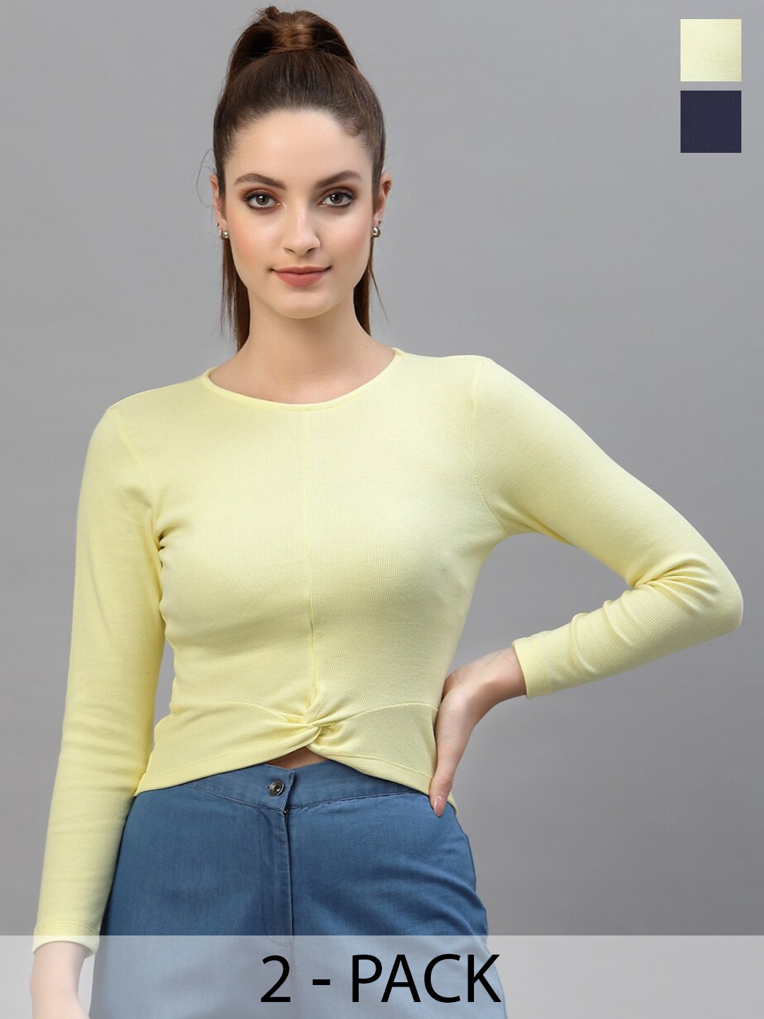 

Friskers Pack Of 2 Fitted Crop Tops, Yellow