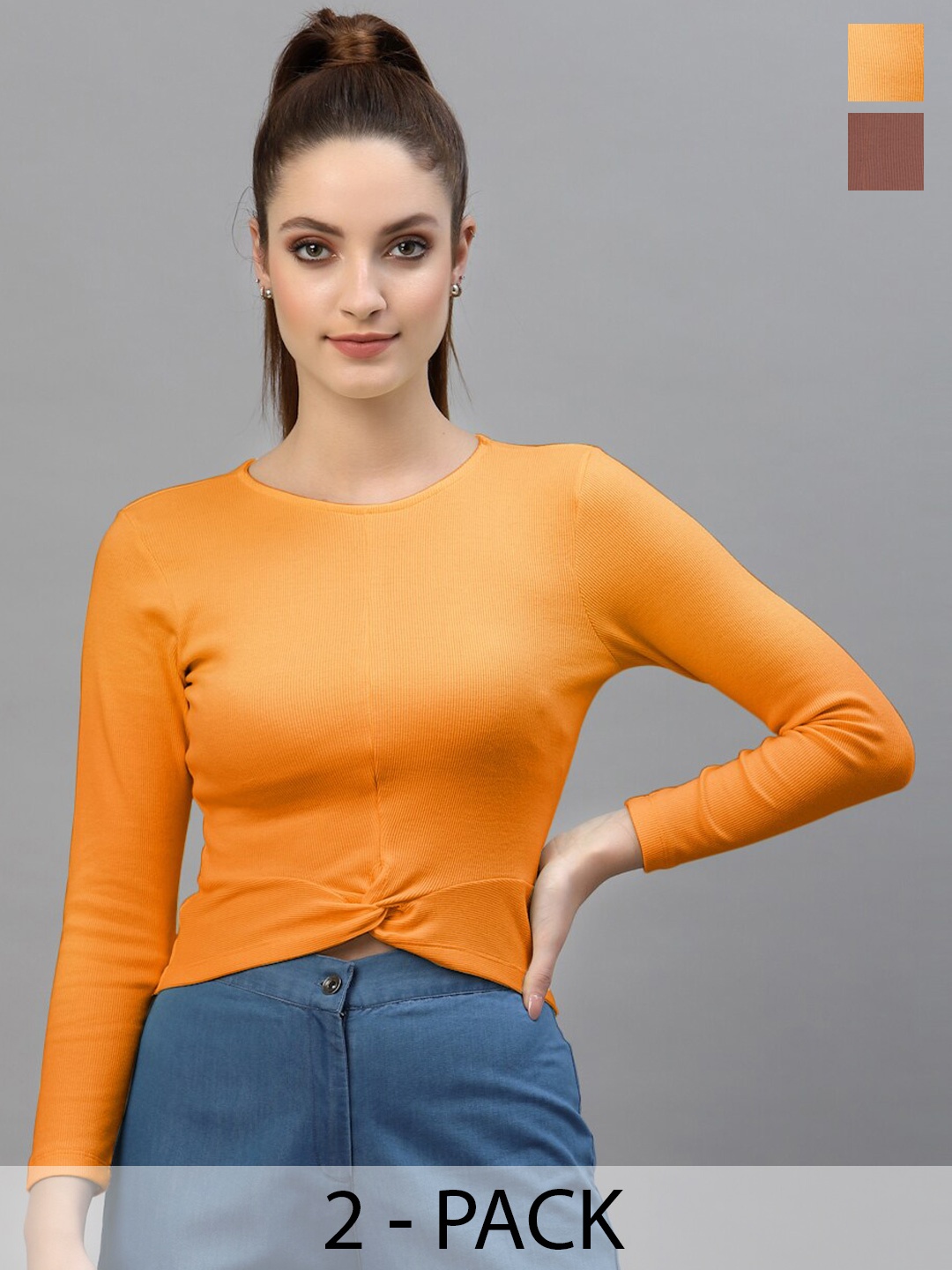 

Friskers Pack Of 2 Fitted Crop Tops, Orange