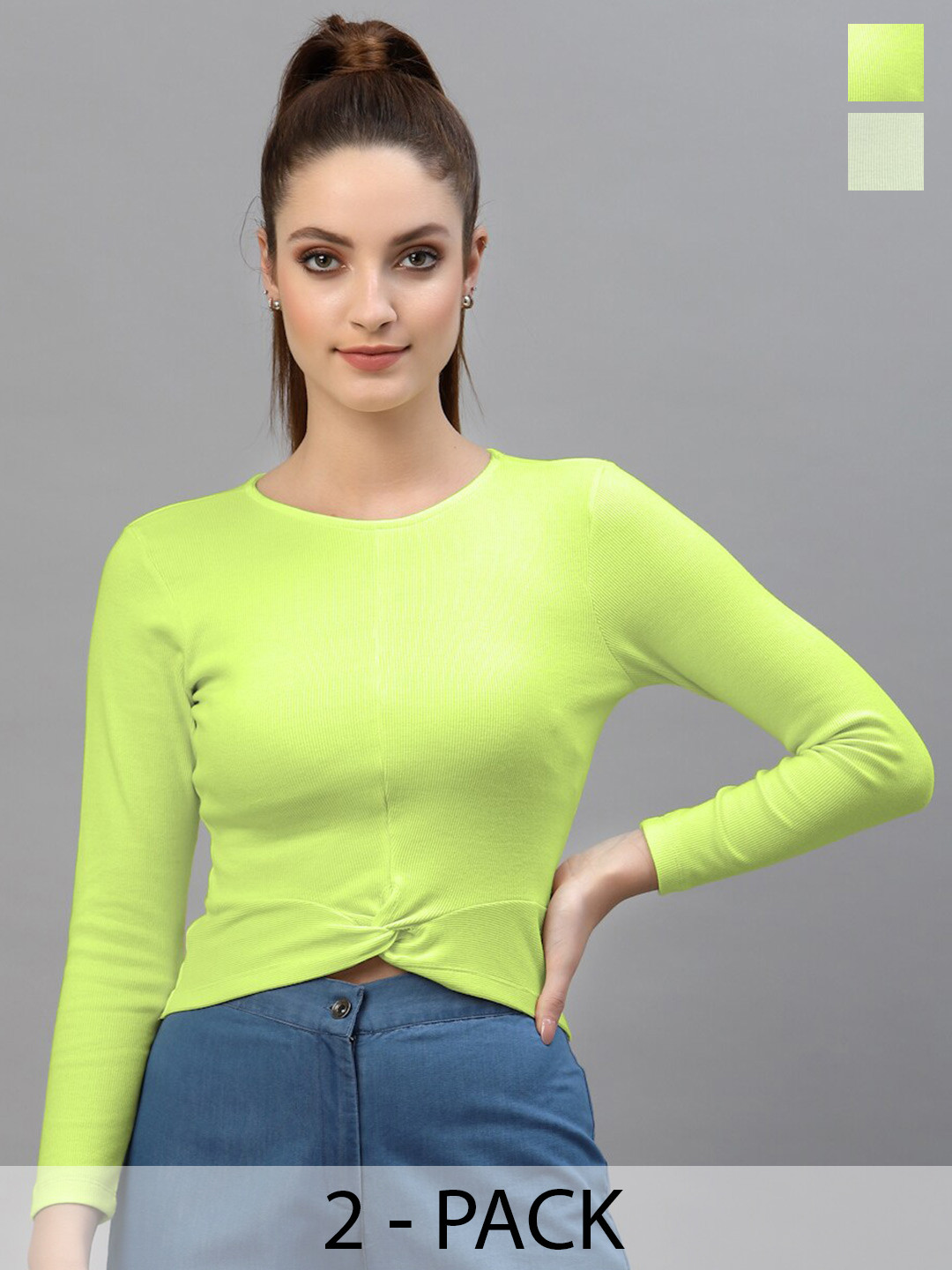 

Friskers Pack Of 2 Fitted Crop Tops, Fluorescent green