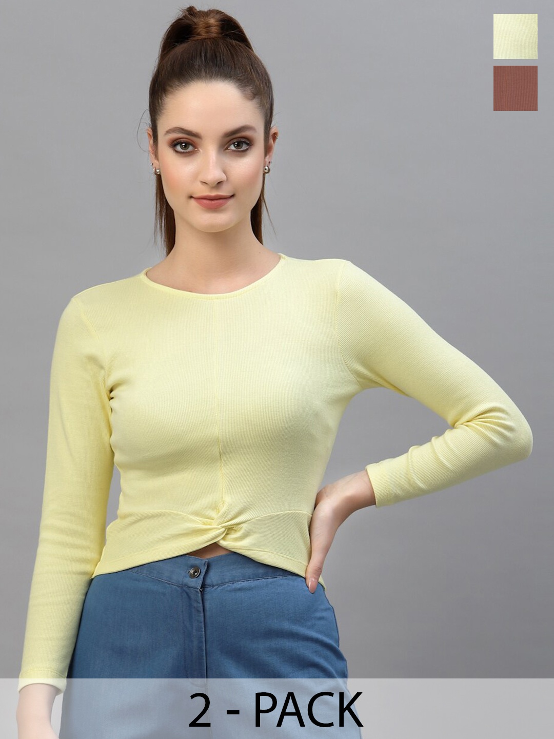 

Friskers Pack Of 2 Fitted Crop Tops, Yellow