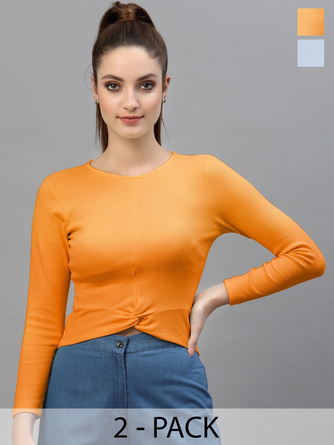 

Friskers Pack Of 2 Fitted Crop Tops, Orange