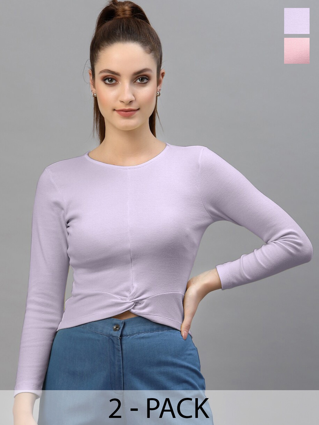 

Friskers Pack Of 2 Fitted Crop Tops, Purple