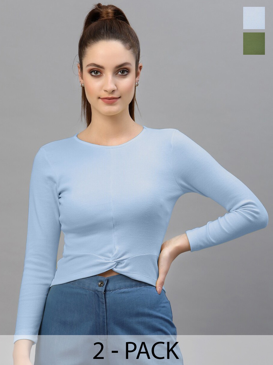 

Friskers Pack Of 2 Fitted Crop Tops, Turquoise blue