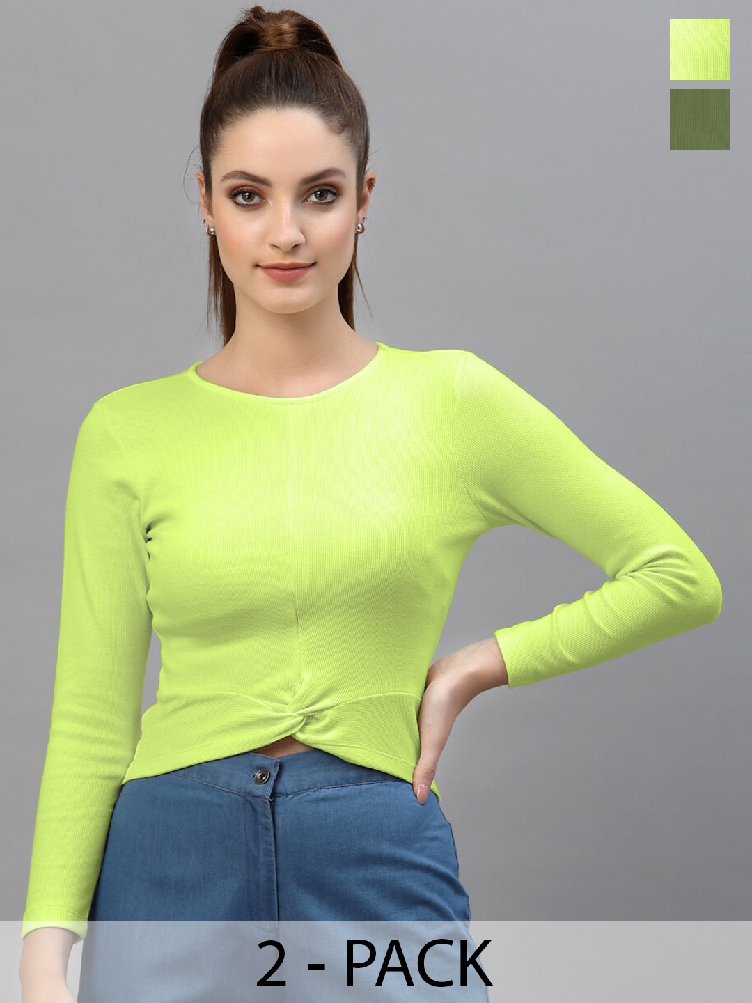 

Friskers Pack Of 2 Fitted Crop Tops, Fluorescent green