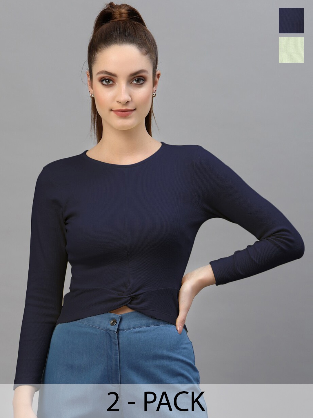 

Friskers Pack Of 2 Fitted Crop Tops, Navy blue