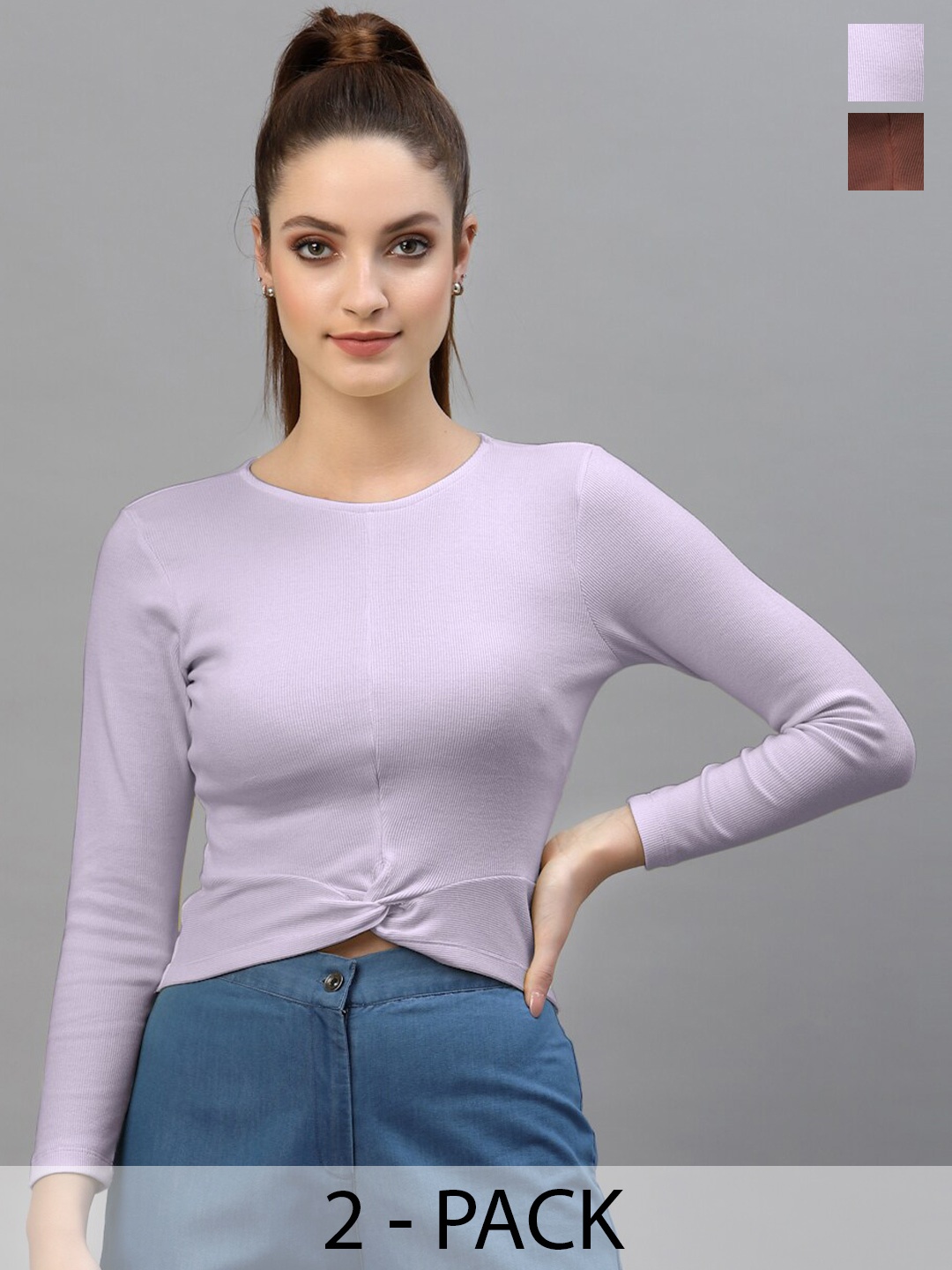 

Friskers Pack Of 2 Fitted Crop Tops, Purple