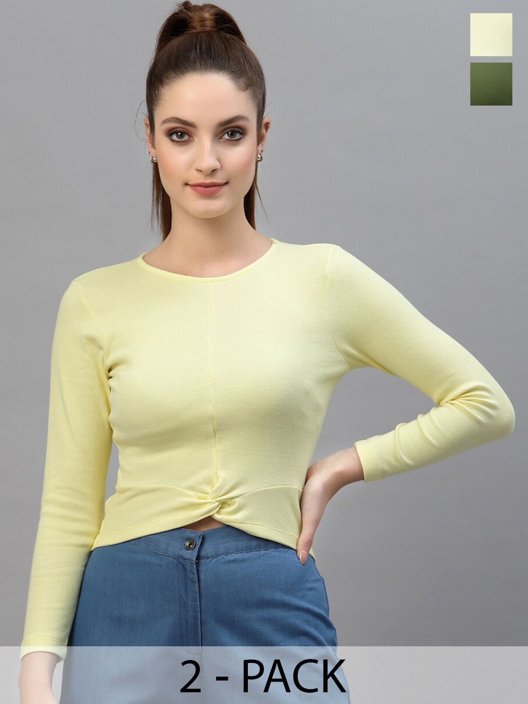 

Friskers Pack Of 2 Fitted Crop Tops, Yellow