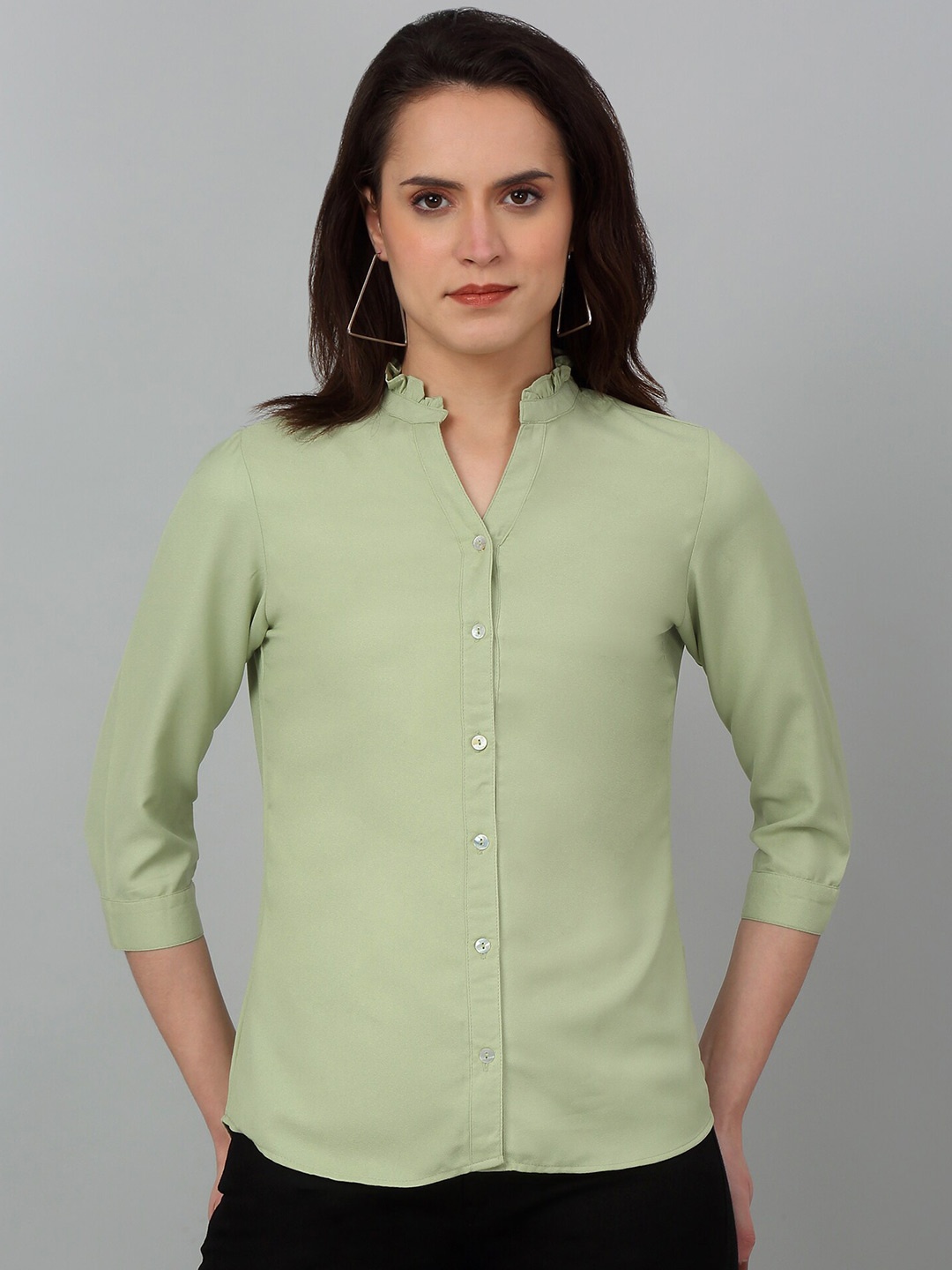 

Cantabil Mandarin Collar Shirt Style Top, Green