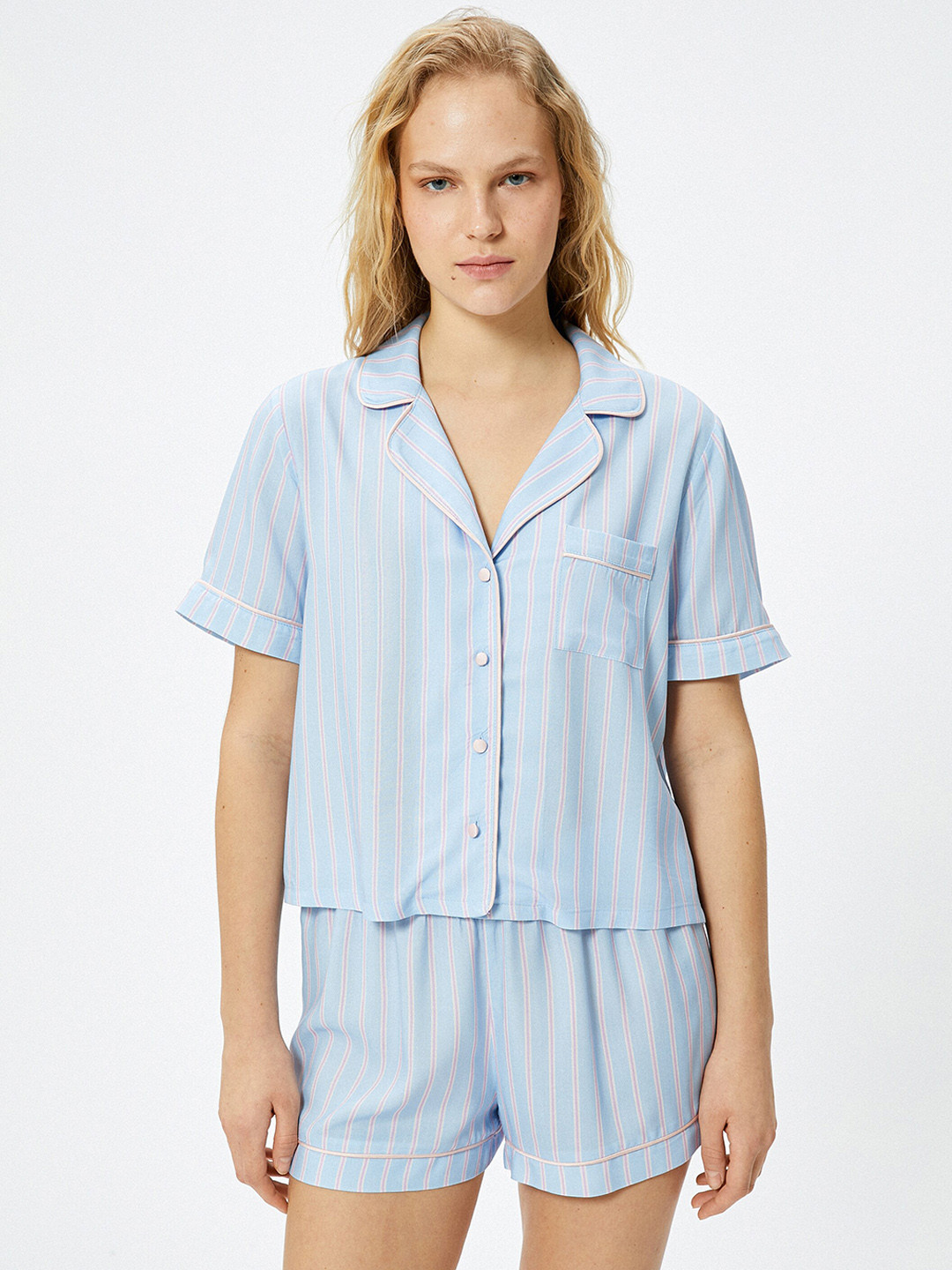 

Koton Striped Shirt & Shorts Night suit, Blue