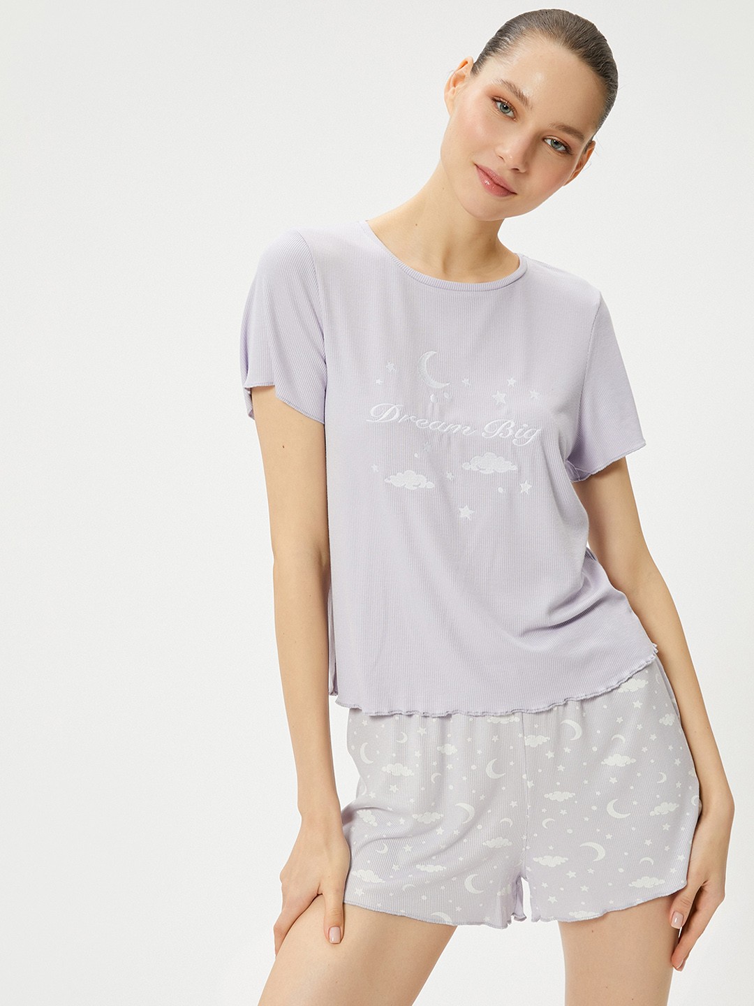 

Koton Conversational Printed Round Neck Night suit, Purple