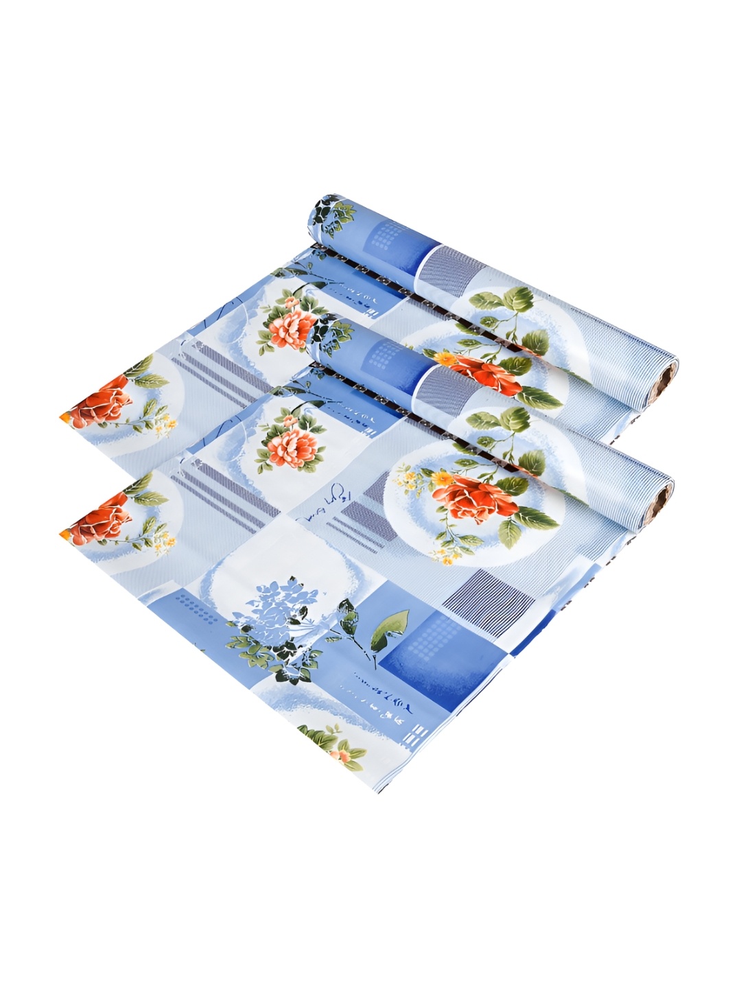 

Kuber Industries Blue 2 Pieces Floral Checked Printed Shelf Liner Organisers
