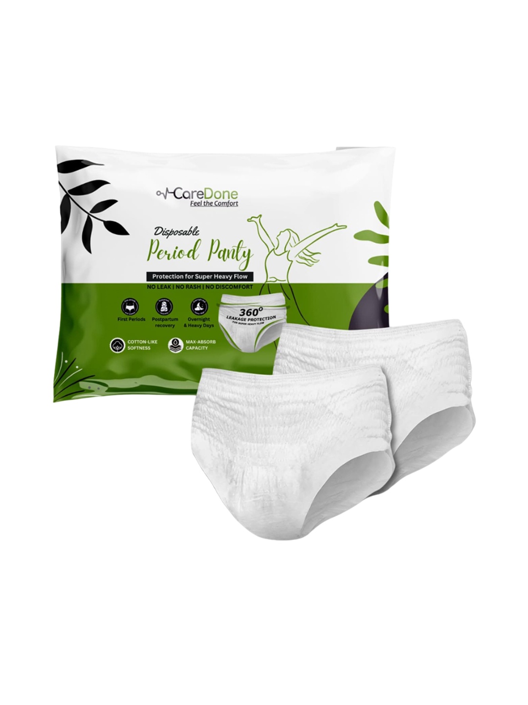 

CareDone Pack of 3 Leak Proof One Time Use Period Briefs, White